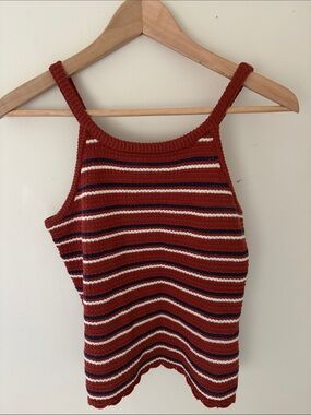 Vintage  Rust Striped Knit Tank with Navy & Cream Bands